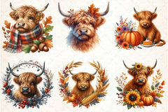 Autumn Highland Cow Clipart Bundle - CraftNest - Digital Crafting and Art