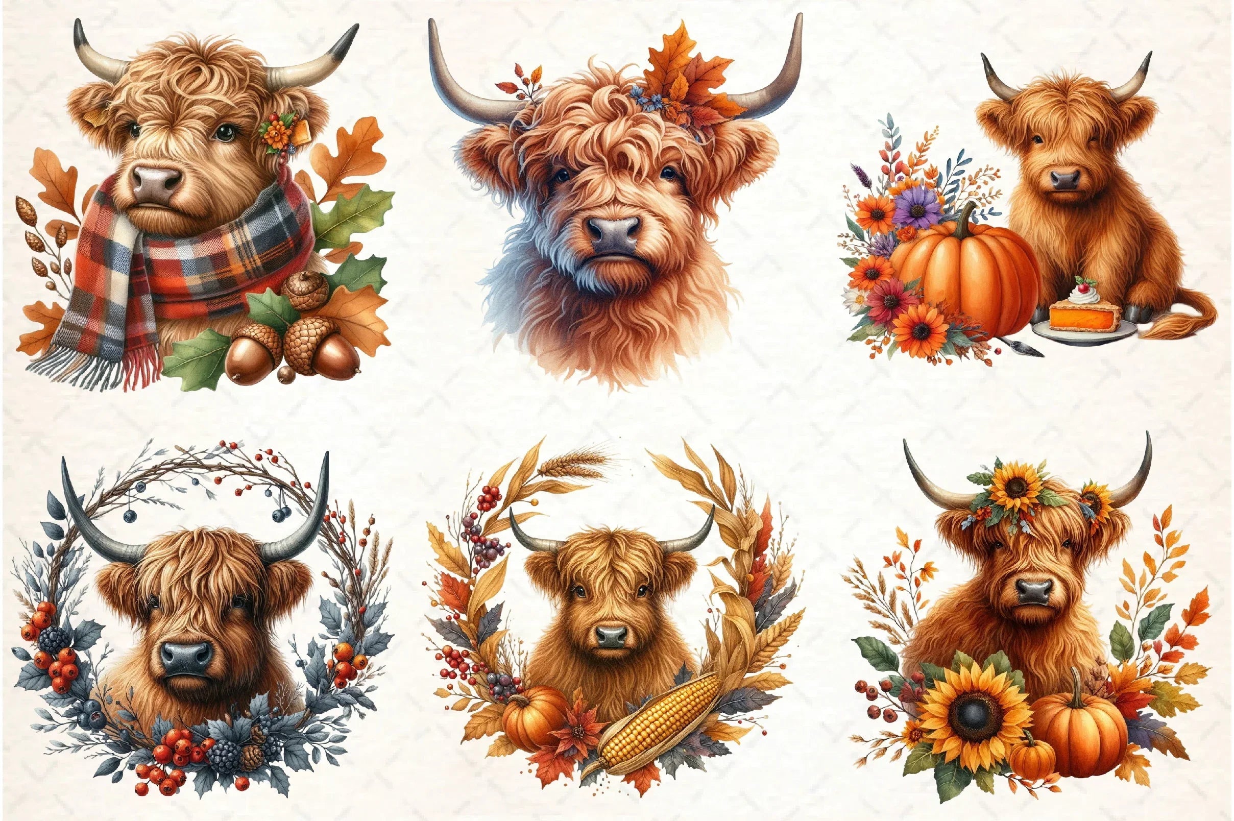 Autumn Highland Cow Clipart Bundle - CraftNest - Digital Crafting and Art