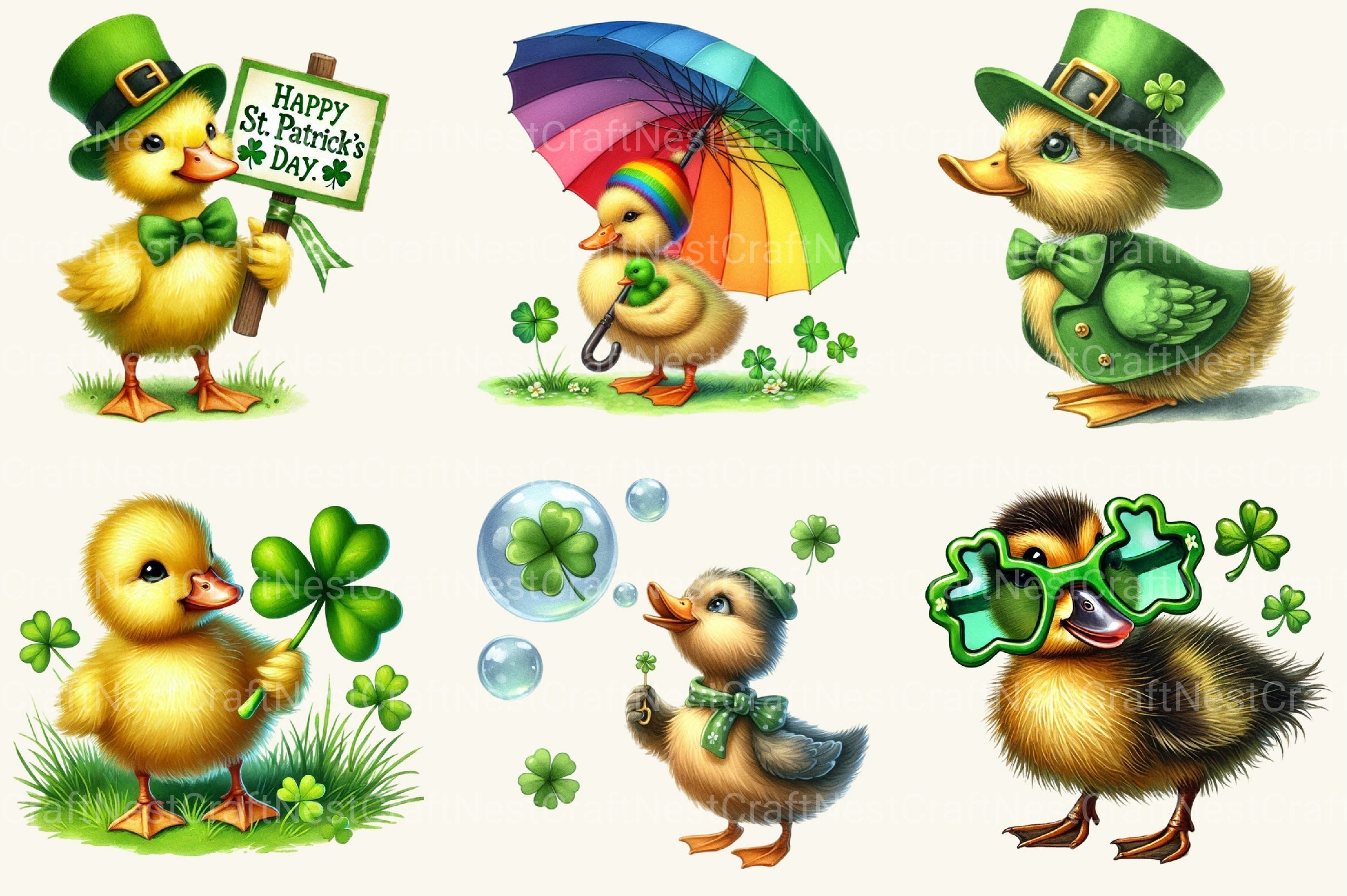 St Patrick's Ducks Clipart Bundle