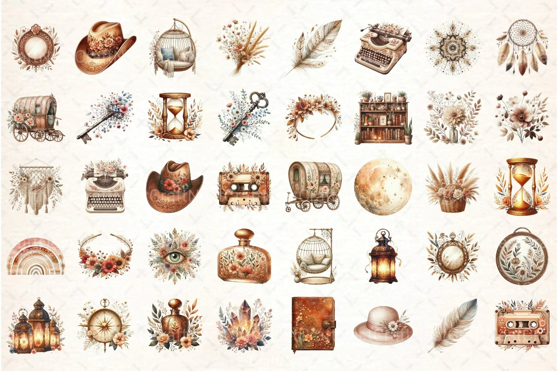 Boho Vibes Vintage Elements Clipart Bundle - CraftNest - Digital Crafting and Art