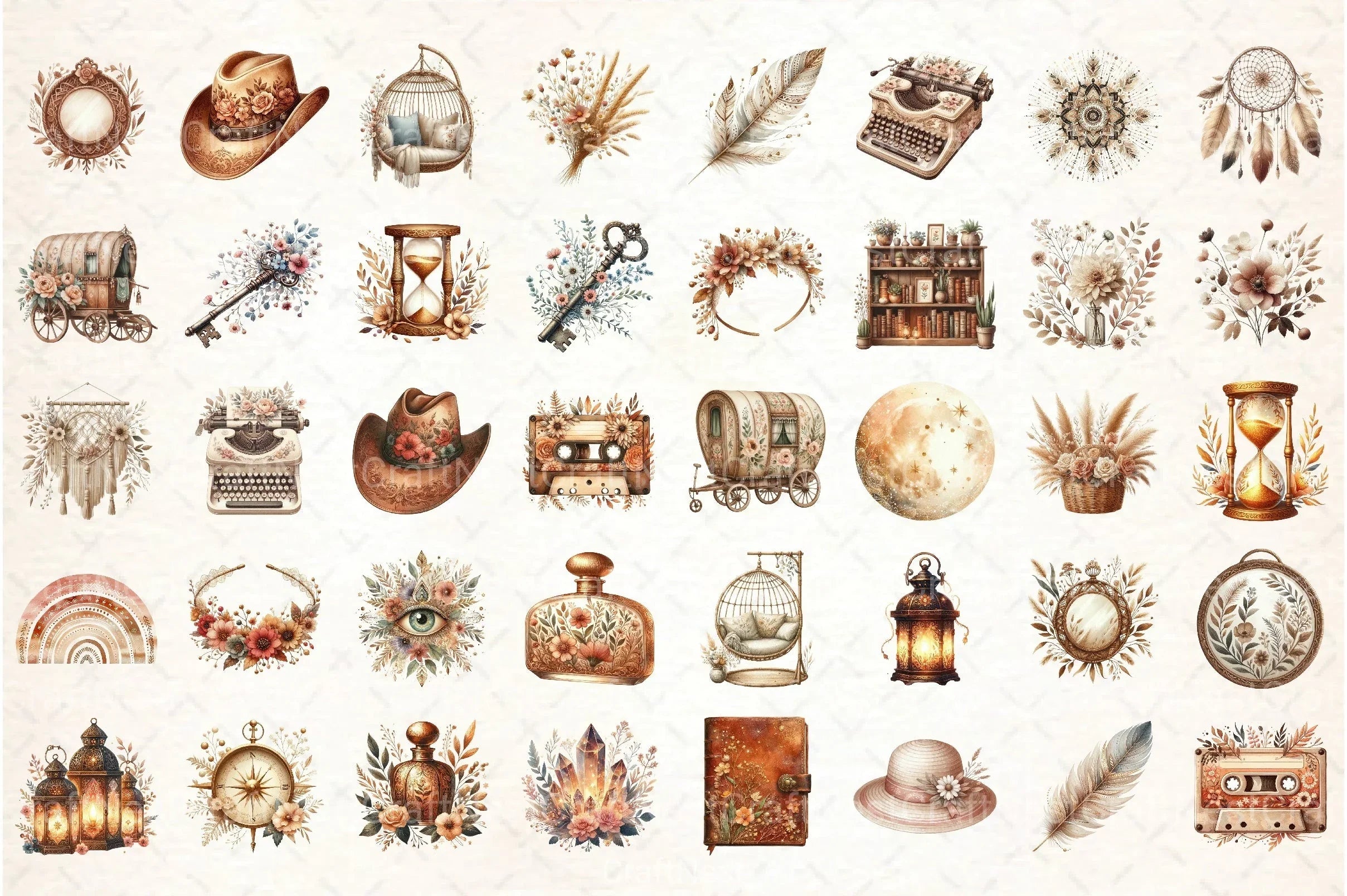 Boho Vibes Vintage Elements Clipart Bundle - CraftNest - Digital Crafting and Art