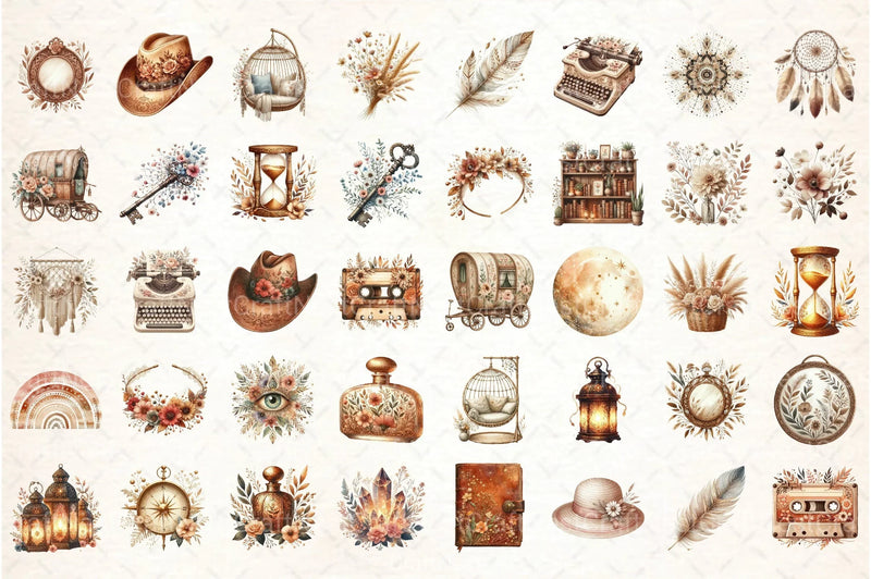 Boho Vibes Vintage Elements Clipart Bundle - CraftNest - Digital Crafting and Art