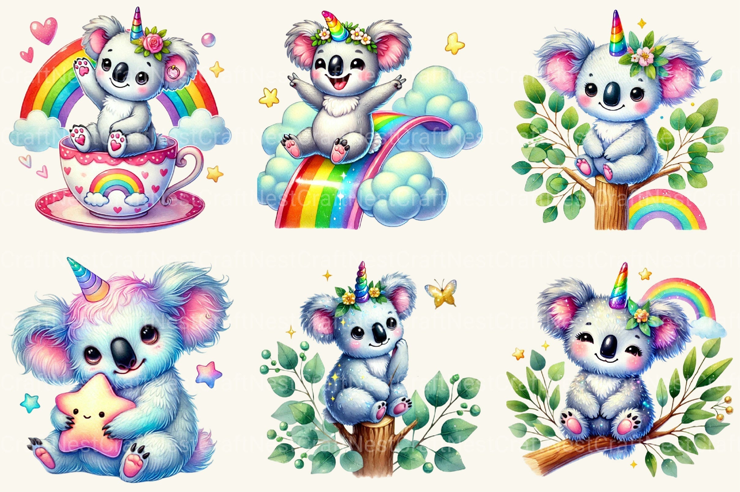 Unicorn Koala Clipart Bundle