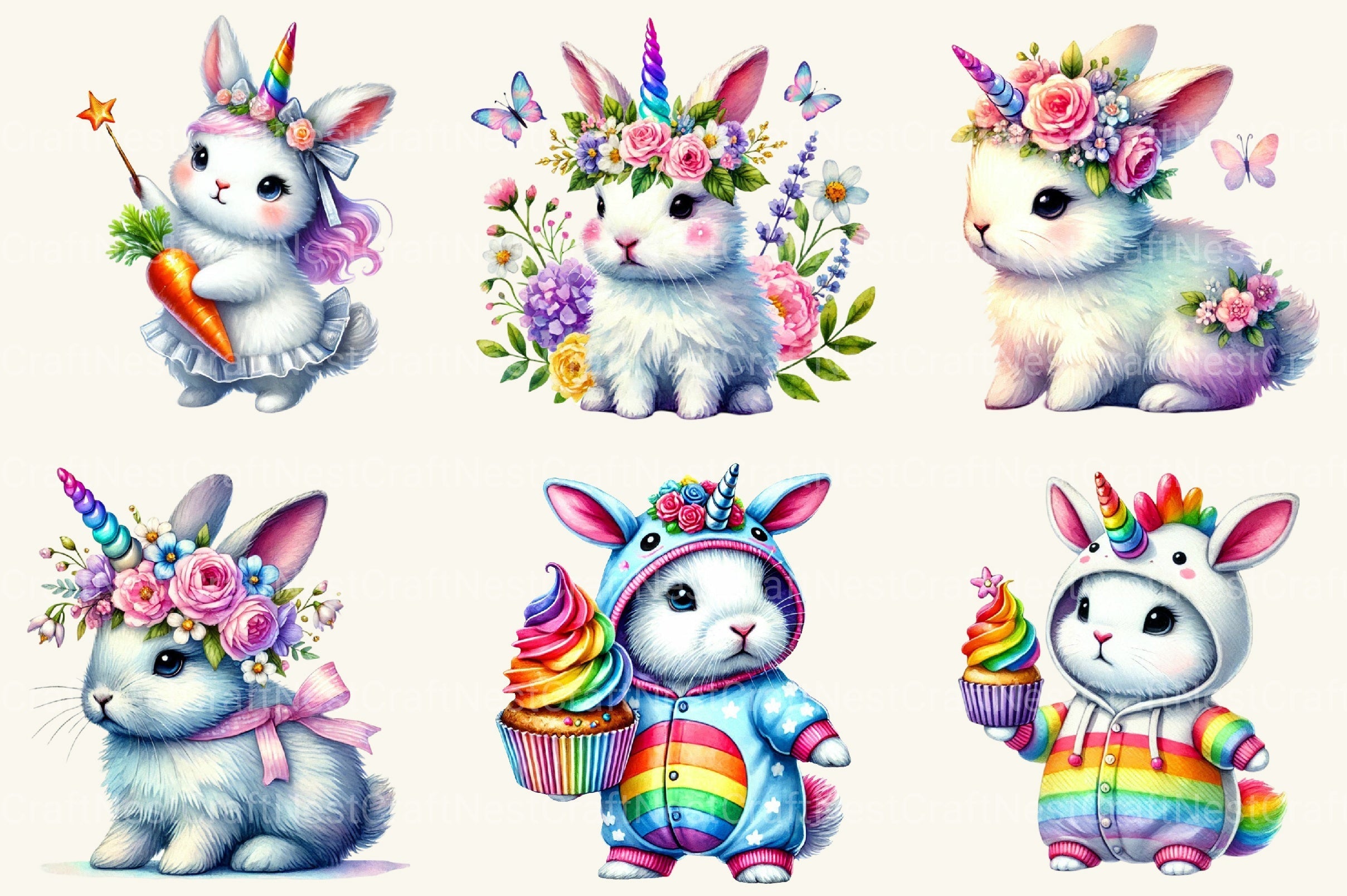 Unicorn Bunny Clipart Bundle