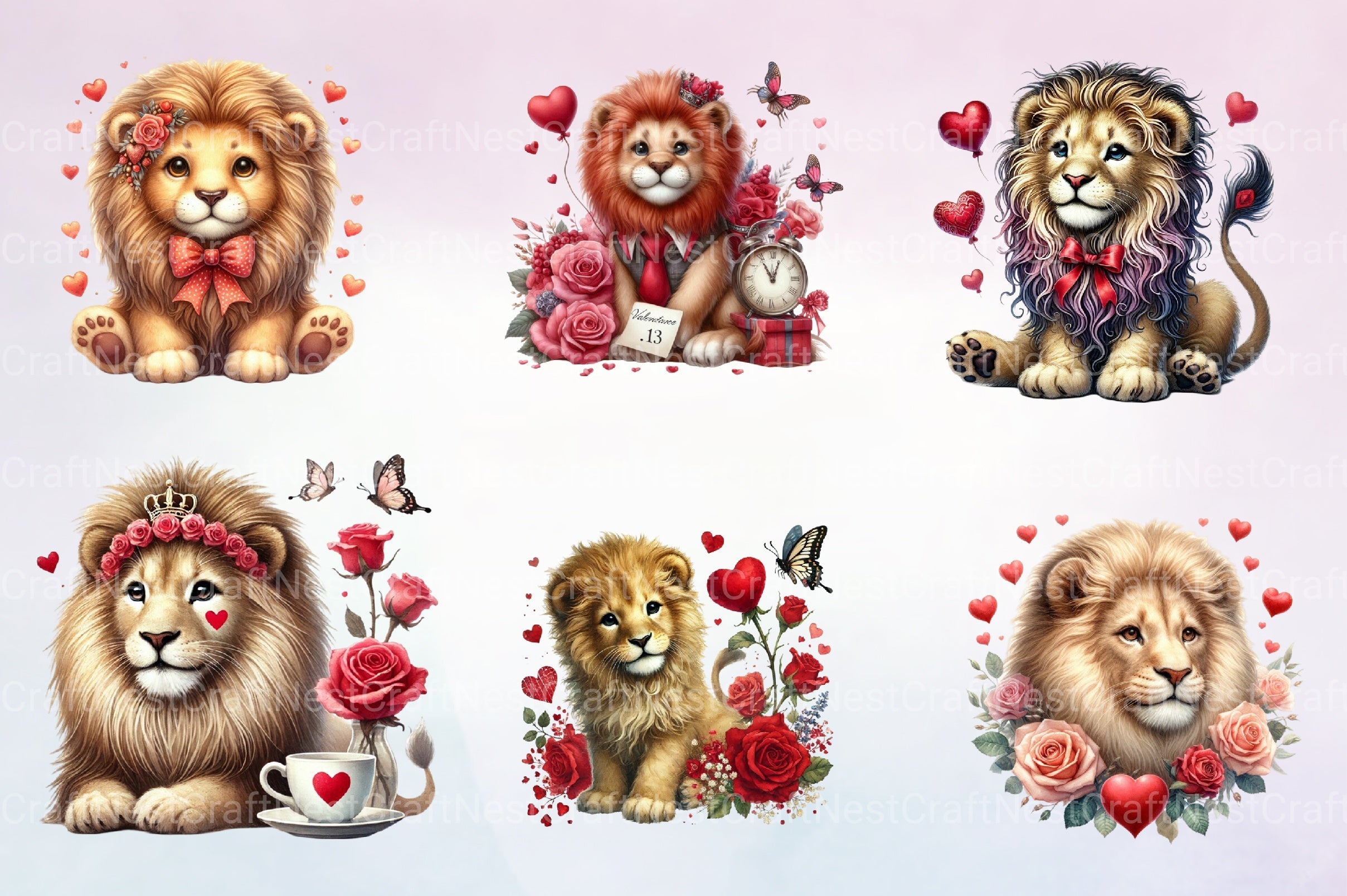 Valentine Lion Clipart Bundle