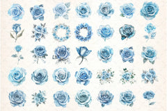 Baby Blue & Silver Glam Roses Clipart Bundle - CraftNest - Digital Crafting and Art
