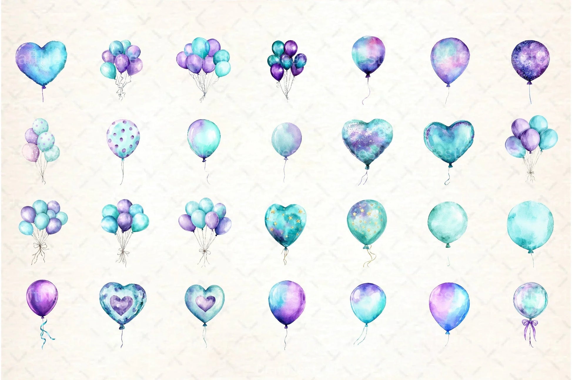 Aqua and Purple Balloons Clipart Bundle - CraftNest - Digital Crafting and Art