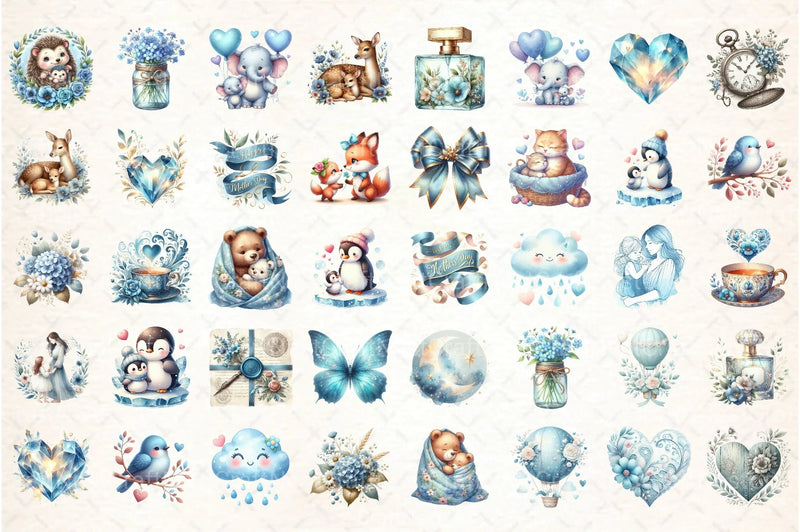 Soft Blue Mother's Day Clipart Bundle - CraftNest - Digital Crafting and Art