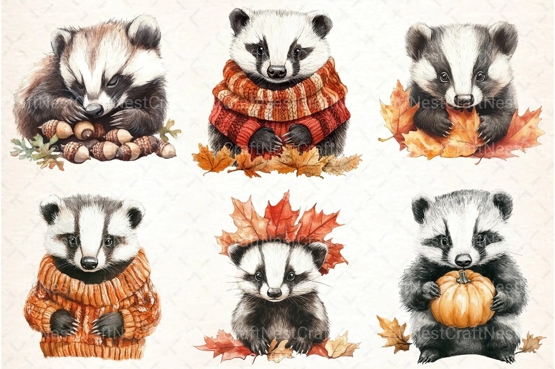 Cute Autumn Badger Clipart Bundle 99 - CraftNest - Digital Crafting and Art