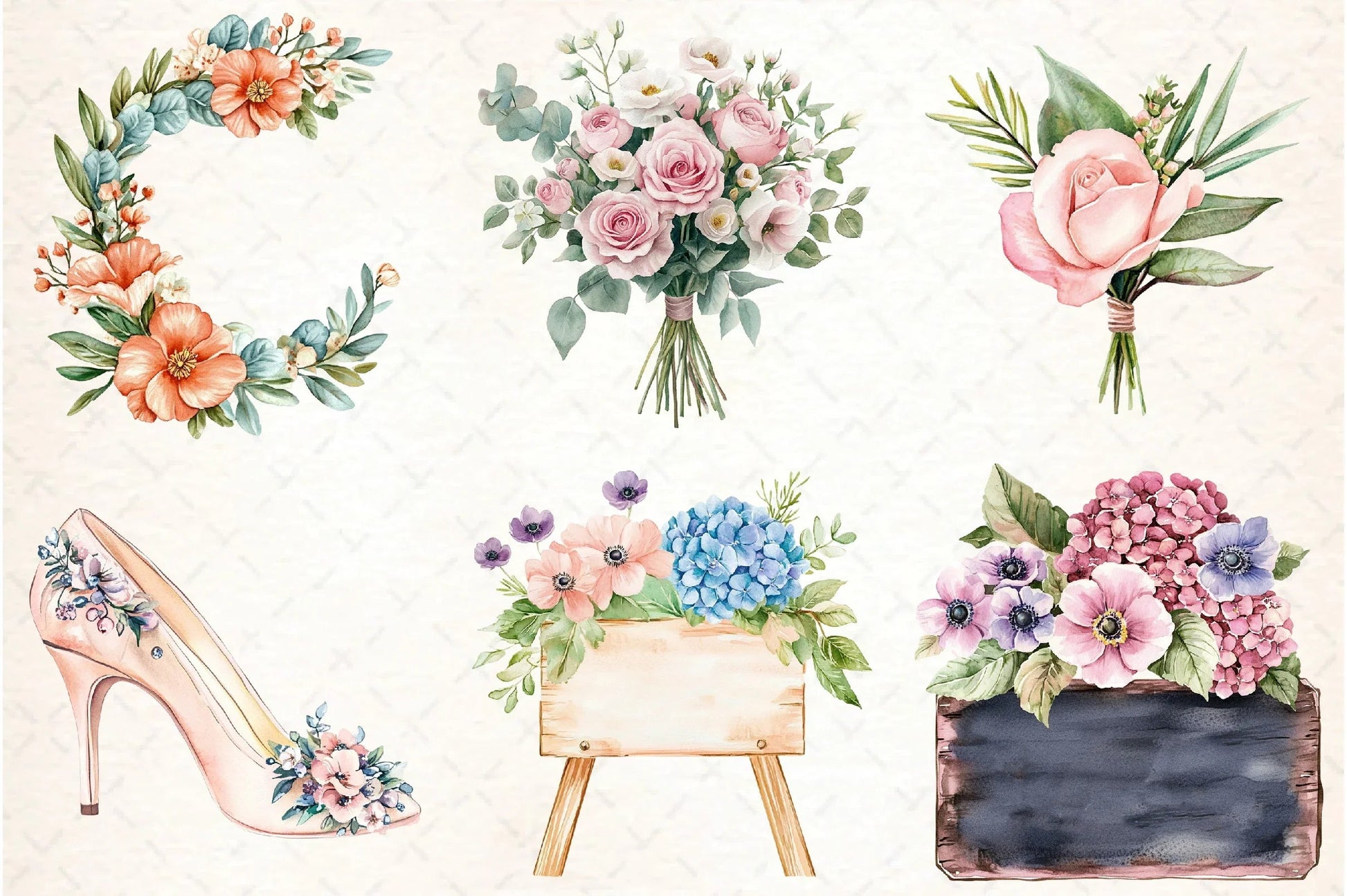 Pastel Floral Wedding Clipart Bundle Collection - CraftNest - Digital Crafting and Art