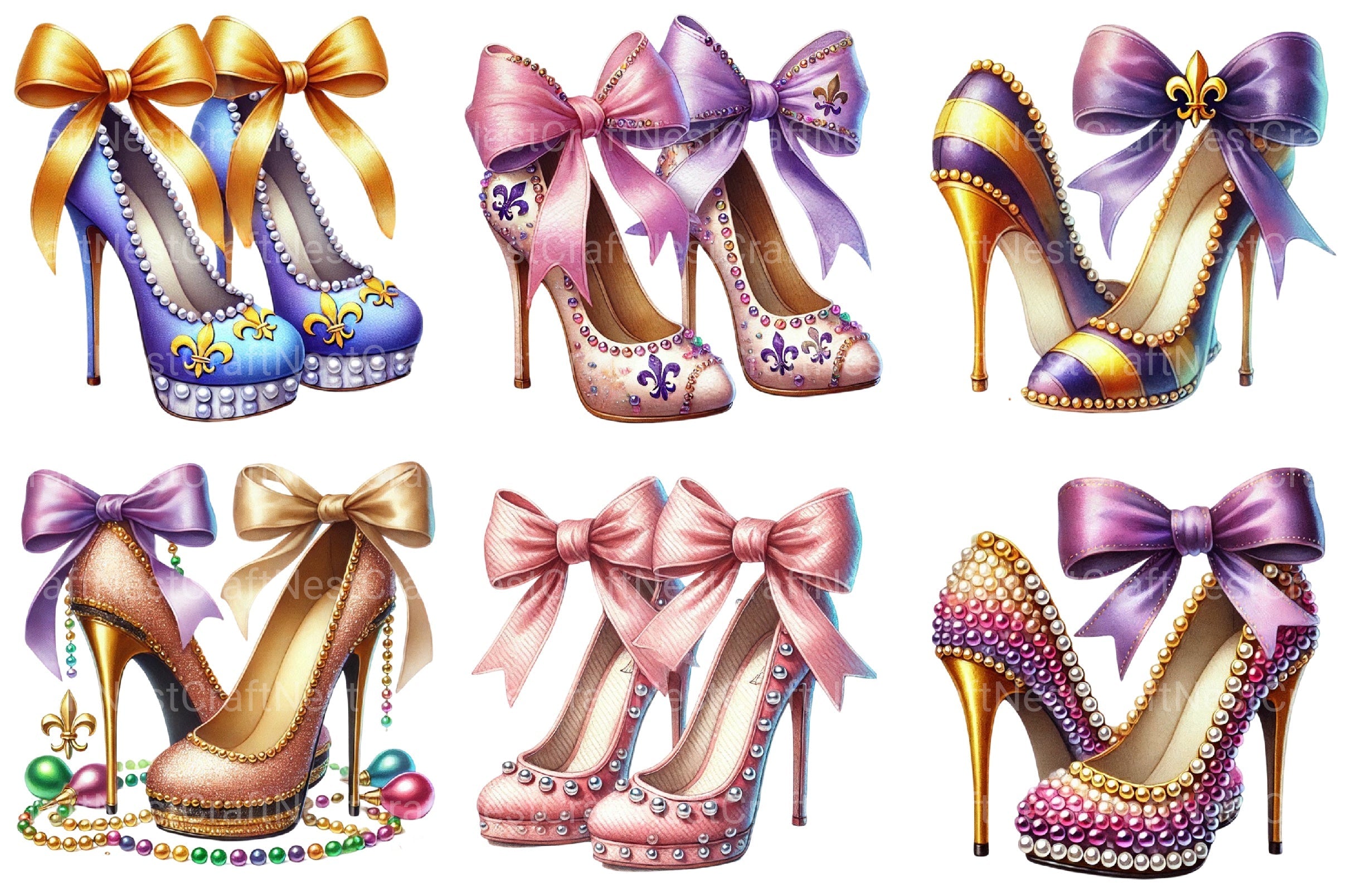 Mardi Gras High Heels Clipart Bundle