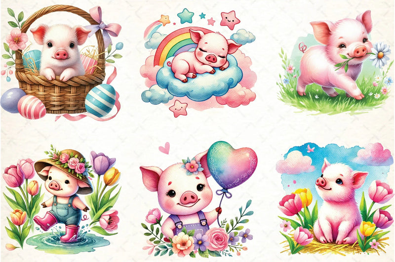 Spring Pig Clipart Bundle - CraftNest - Digital Crafting and Art