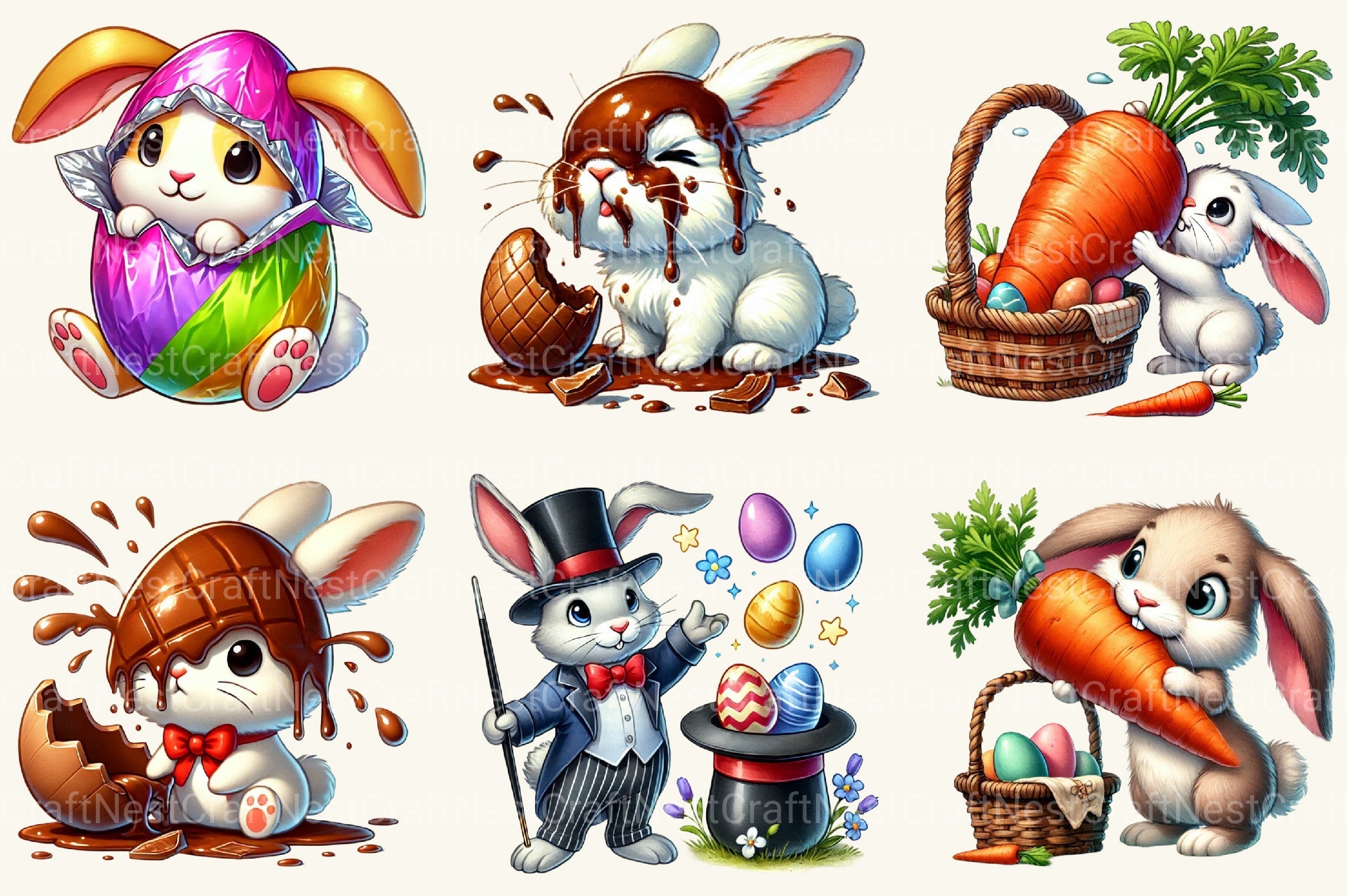 Funny Easter Bunny Clipart Bundle 2