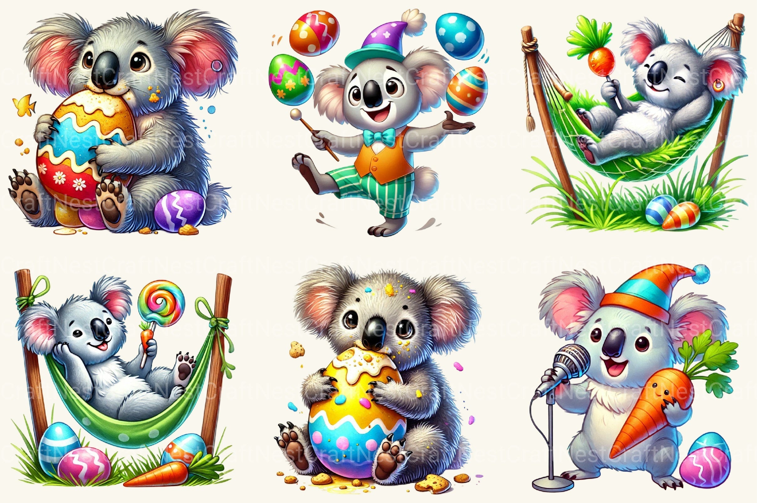 Funny Easter Koala Clipart Bundle