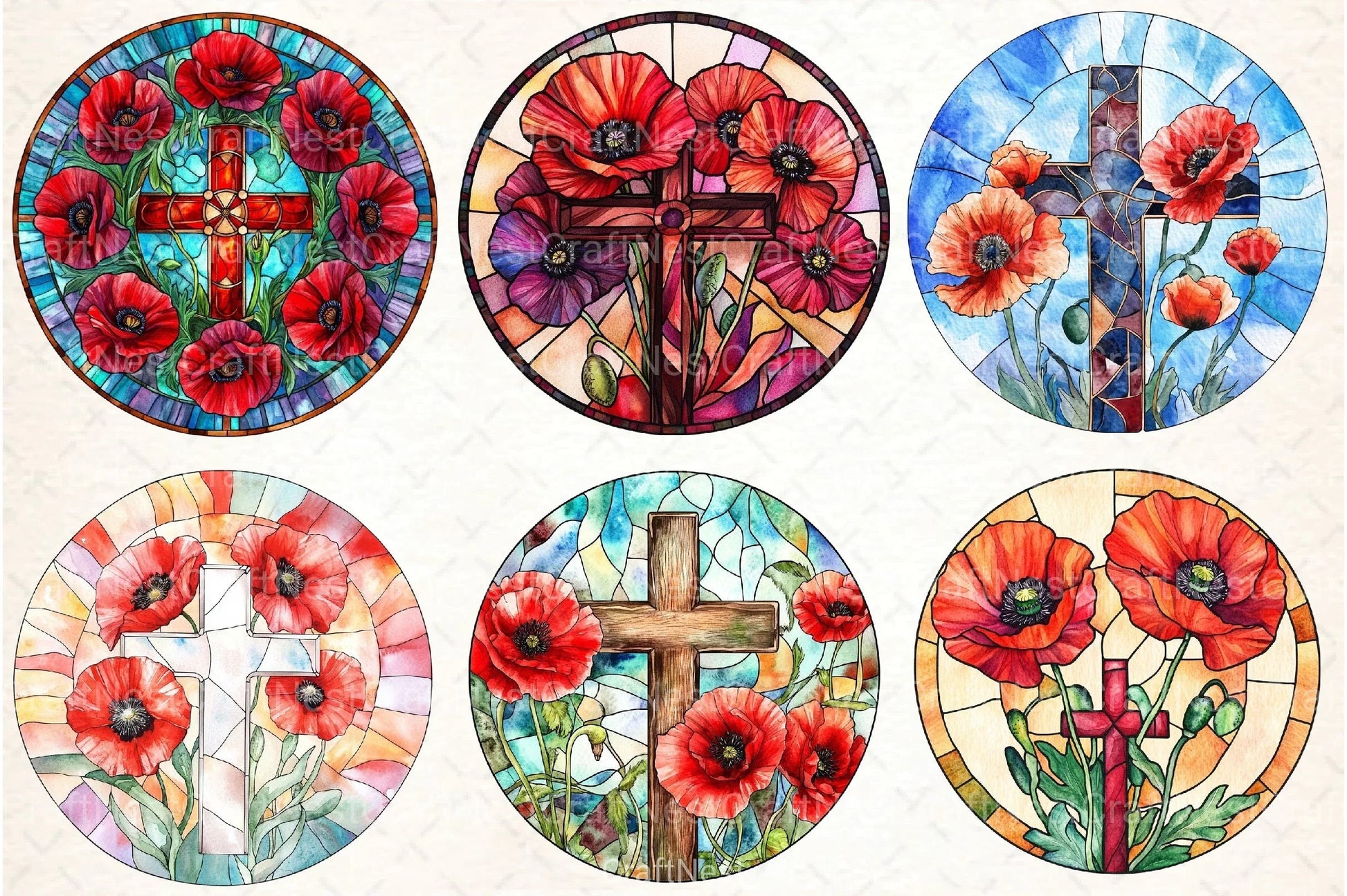 Poppy & Cross Faux Stained Glass Clipart Bundle 13 - CraftNest - Digital Crafting and Art