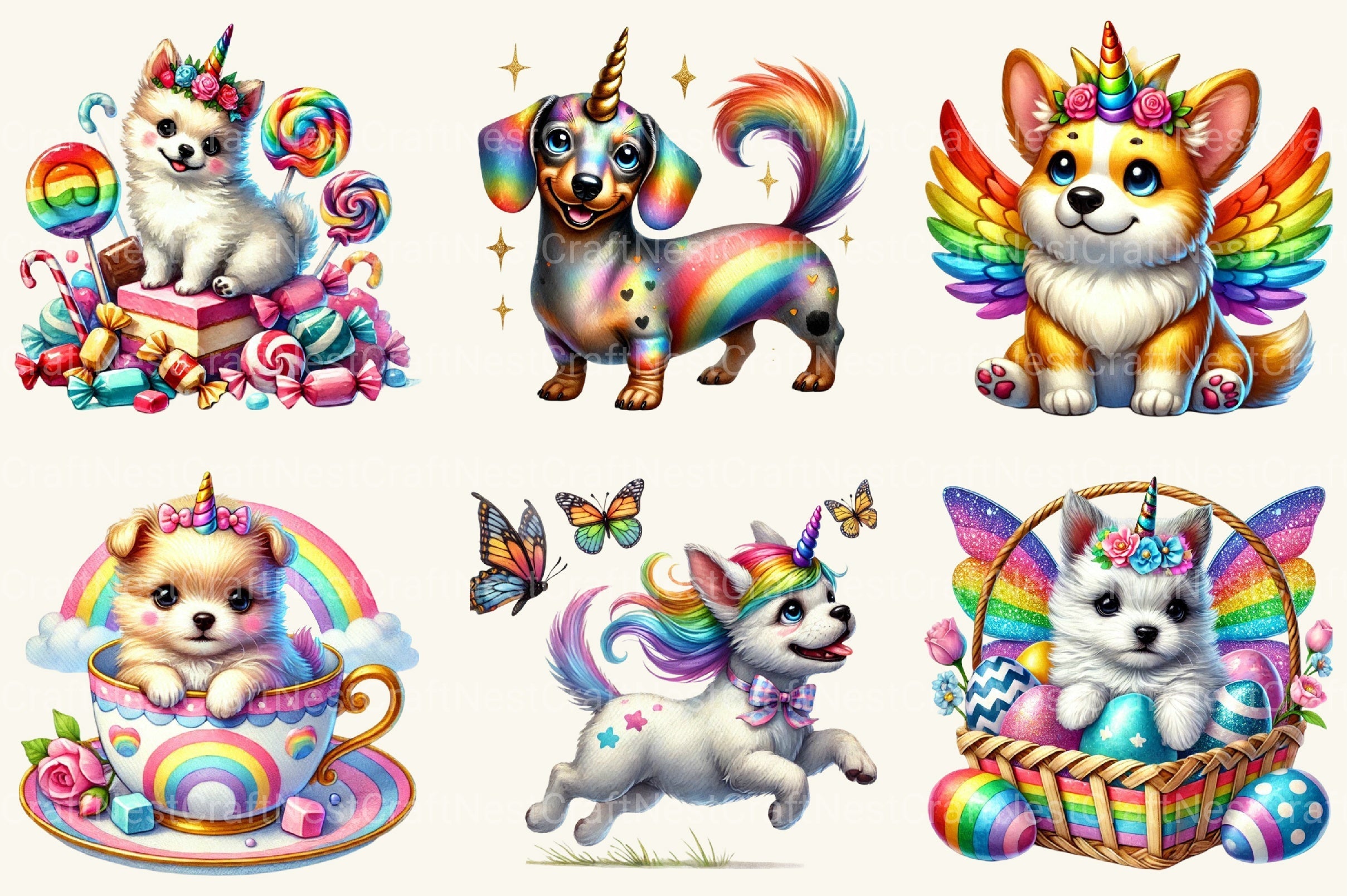 Unicorn Dogs Clipart Bundle