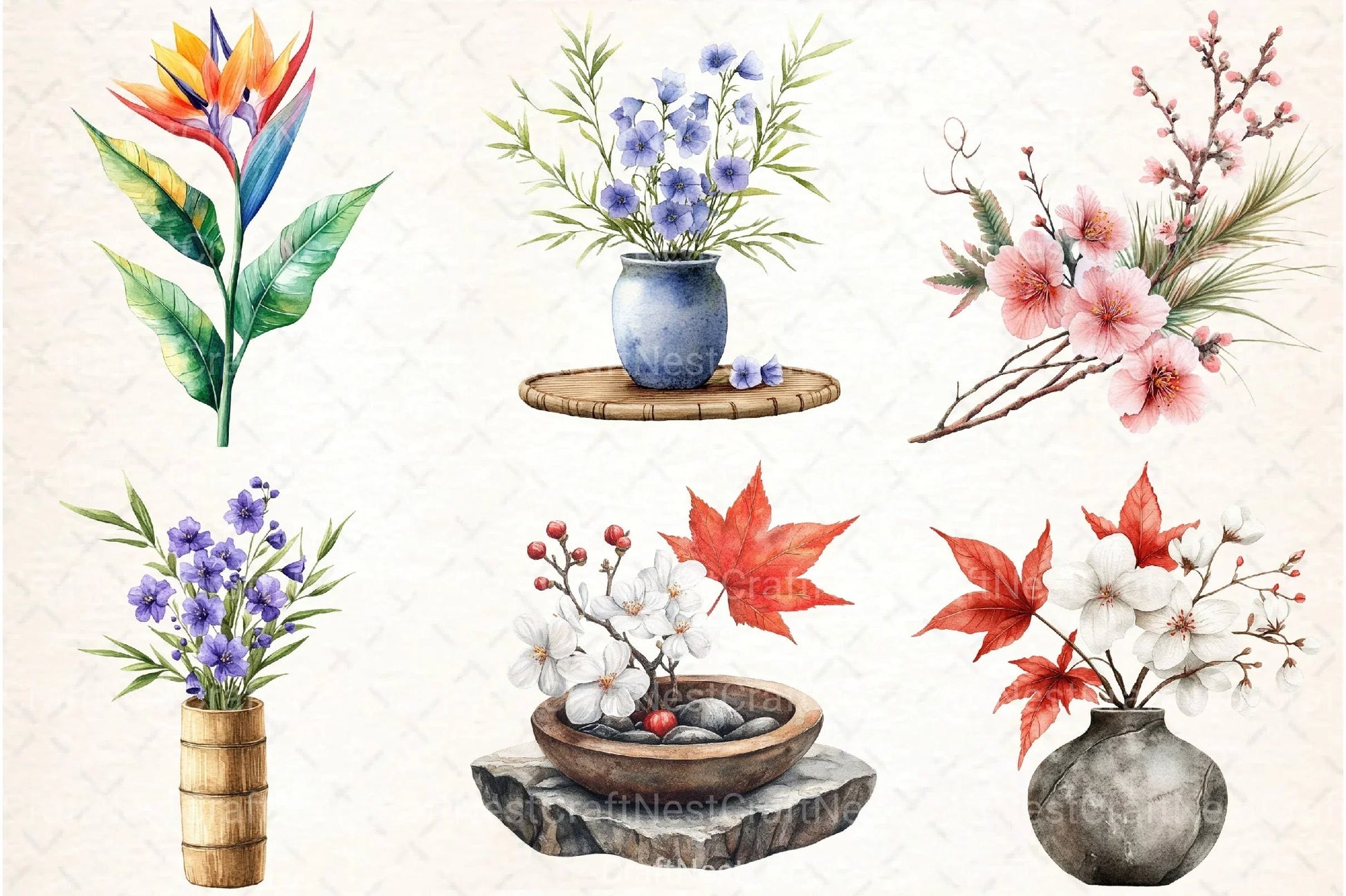 Asian Culture Japanese Ikebana Clipart Bundle - CraftNest - Digital Crafting and Art
