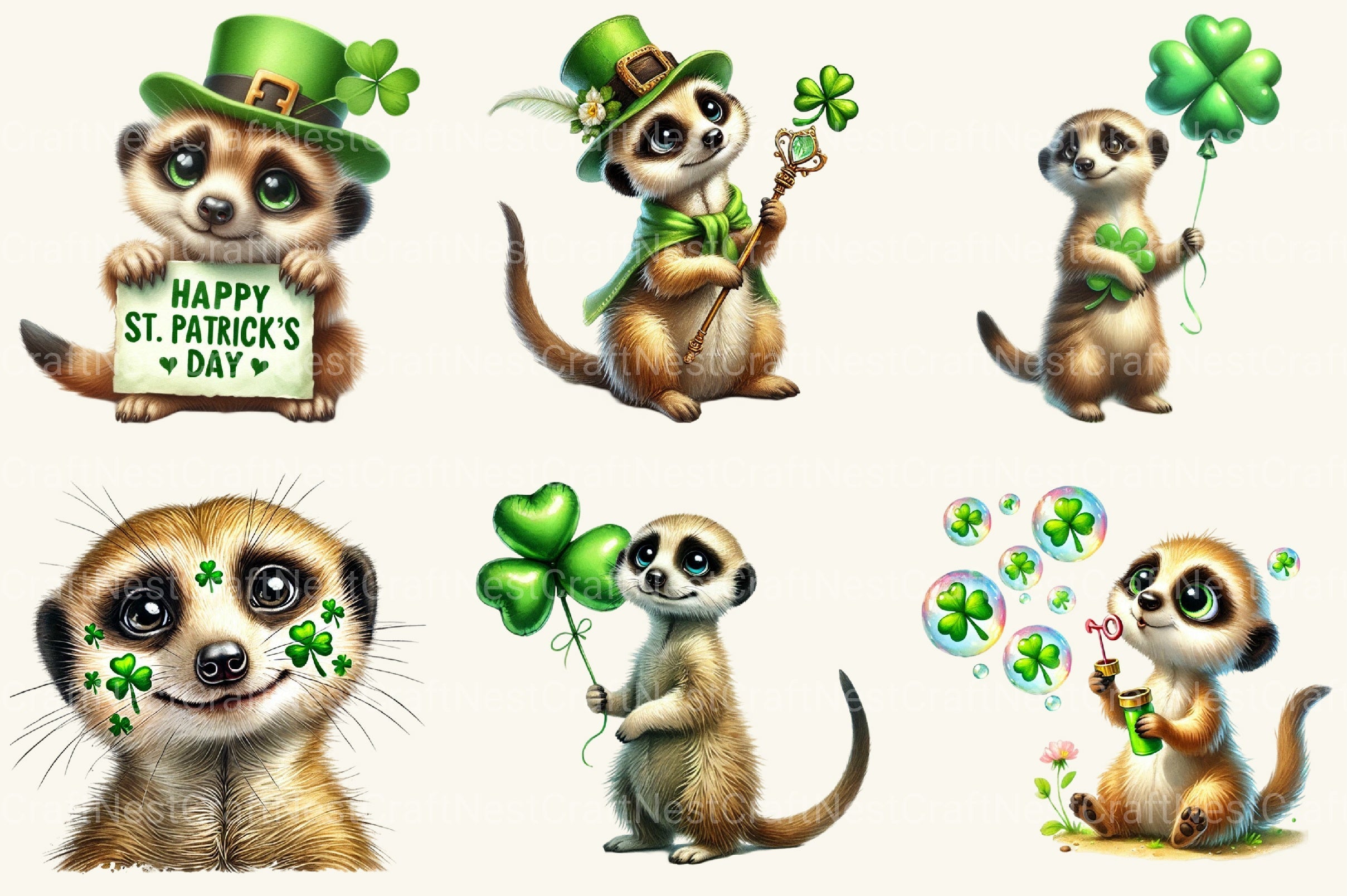 St Patrick's Meerkat Clipart Bundle 3
