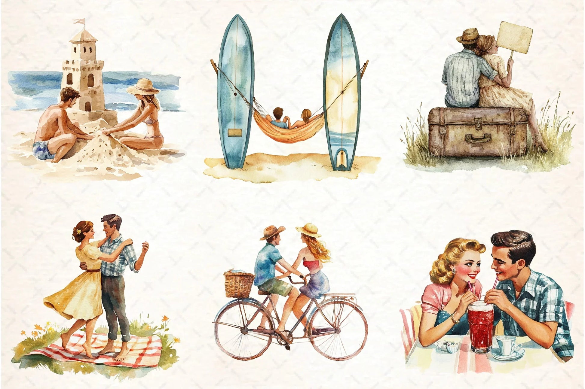 Vintage Summer Couple Clipart Bundle - CraftNest - Digital Crafting and Art
