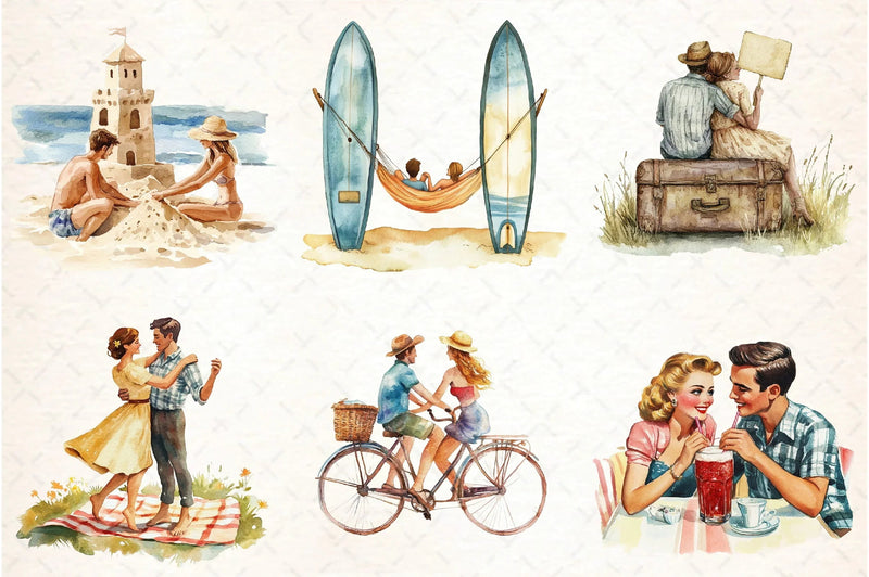 Vintage Summer Couple Clipart Bundle - CraftNest - Digital Crafting and Art