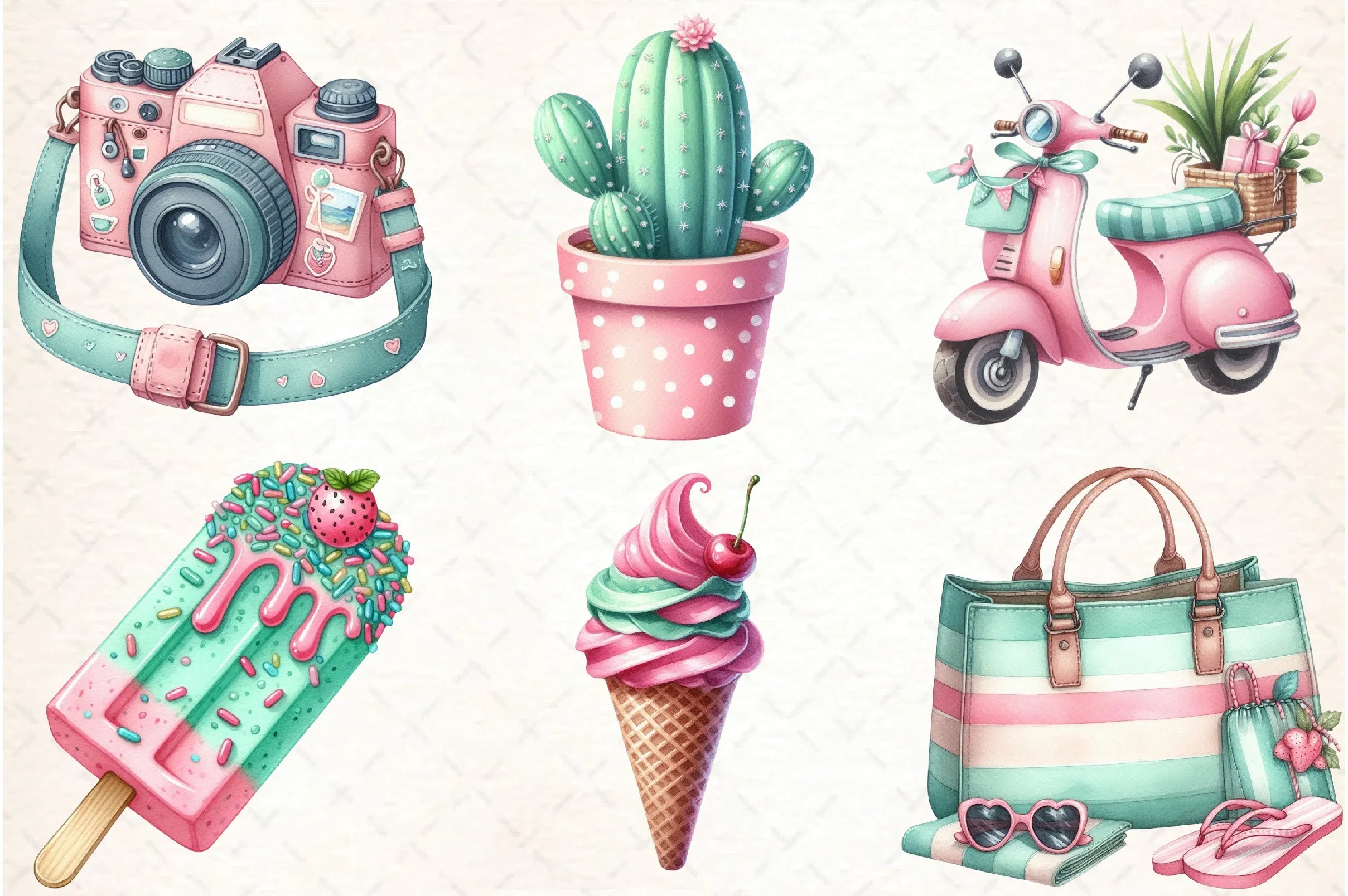 Pink & Mint Summer Clipart Bundle - CraftNest - Digital Crafting and Art