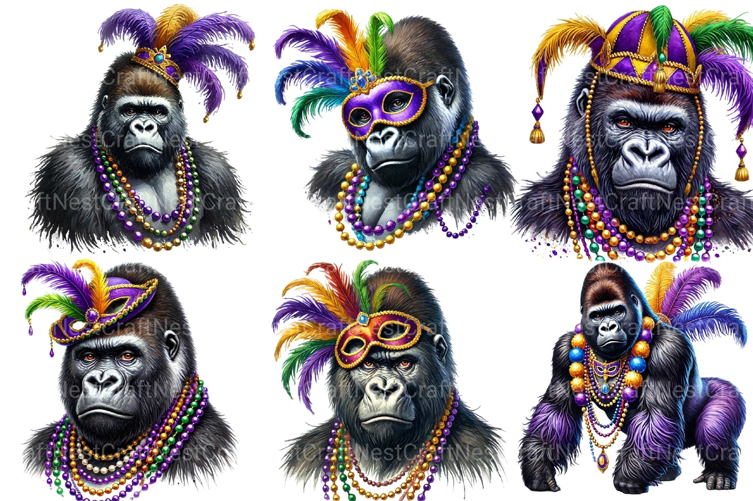 Mardi Gras Gorilla Clipart Bundle