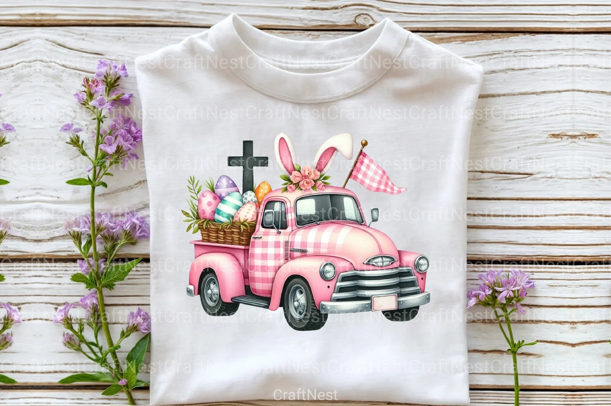 Pink Checkered Truck with Bunny Ears Clipart Bundle 90 - CraftNest - Digital Crafting and Art