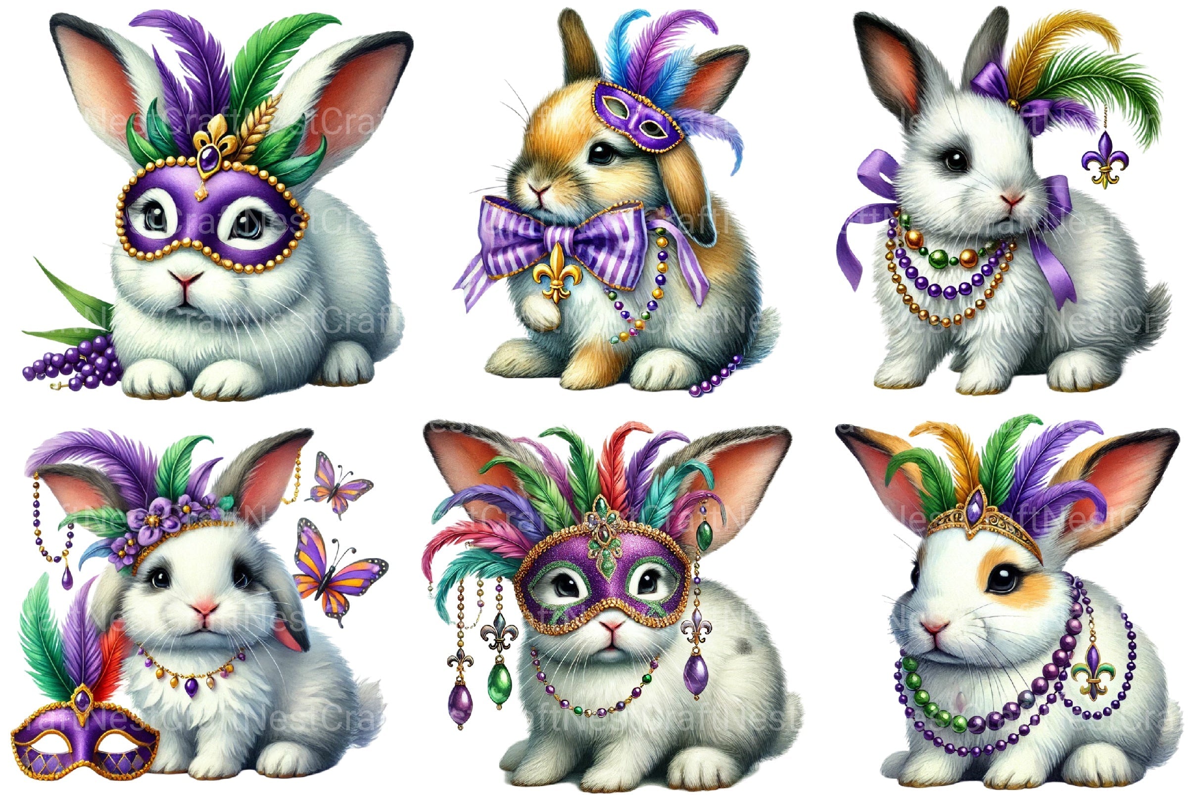 Mardi Gras Bunny Clipart Bundle