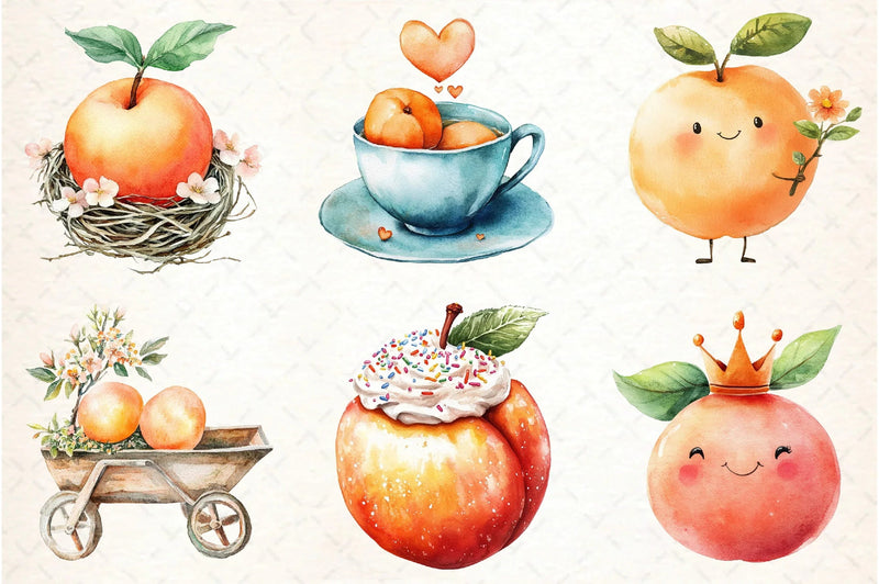 Cute Peaches Garden Fruit Clipart Bundle - CraftNest - Digital Crafting and Art