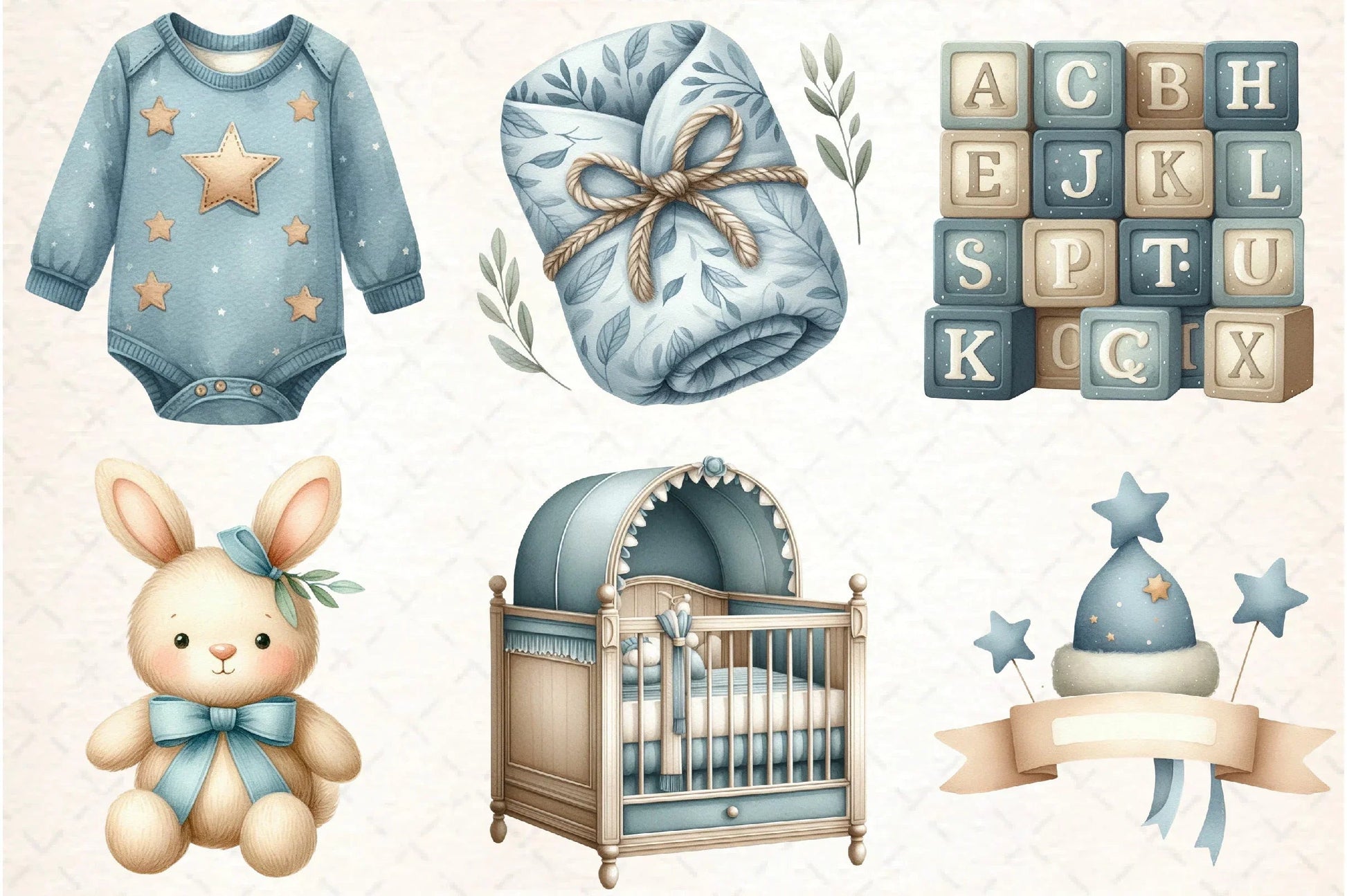 Dusty Blue Beige Baby Nursery Clipart Bundle - CraftNest - Digital Crafting and Art
