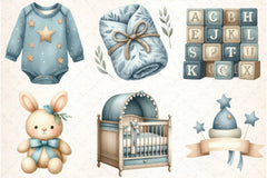 Dusty Blue Beige Baby Nursery Clipart Bundle - CraftNest - Digital Crafting and Art
