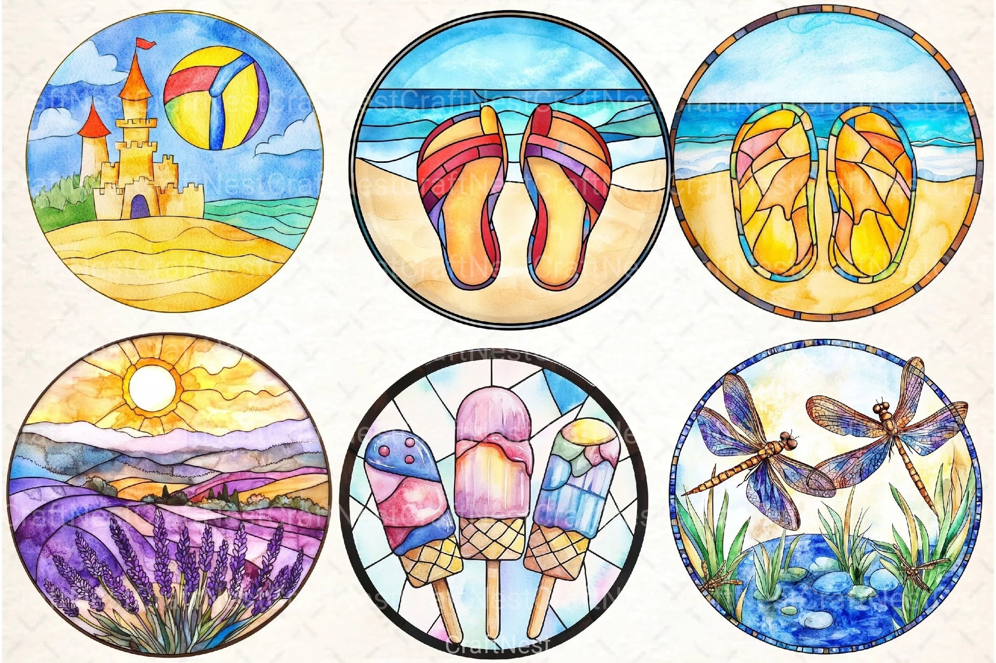 Round Stained Glass Summer Clipart Bundle 9 - CraftNest - Digital Crafting and Art