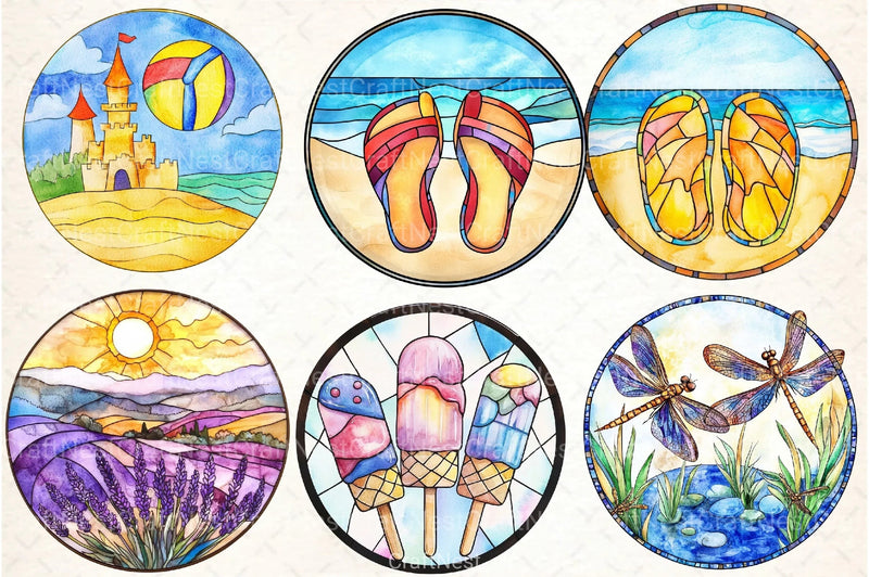 Round Stained Glass Summer Clipart Bundle 9 - CraftNest - Digital Crafting and Art