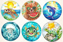 Round Stained Glass Summer Animals Clipart Bundle - CraftNest - Digital Crafting and Art