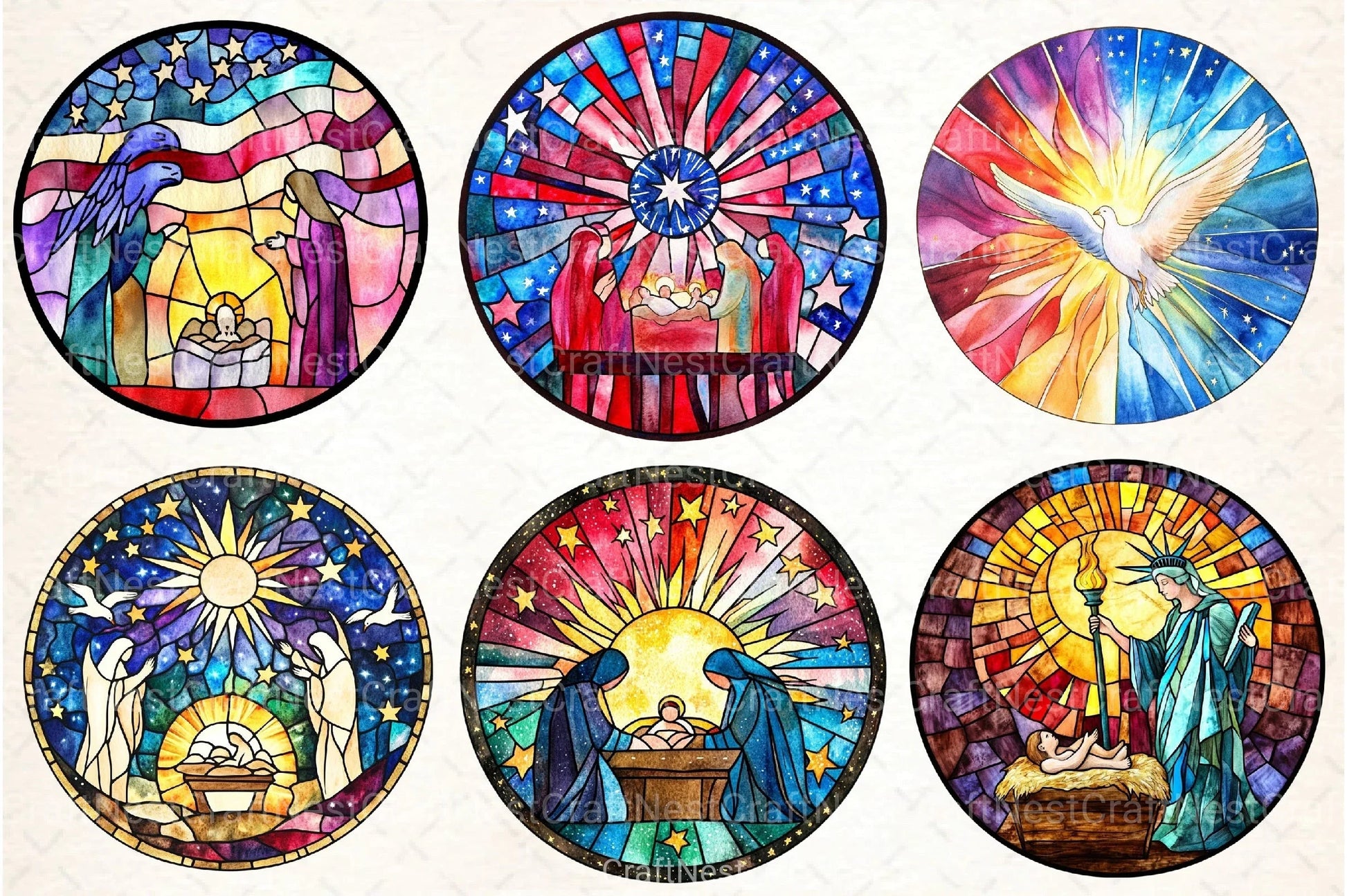 Round Stained Glass 4th of July Nativity Clipart Bundle 88 - CraftNest - Digital Crafting and Art