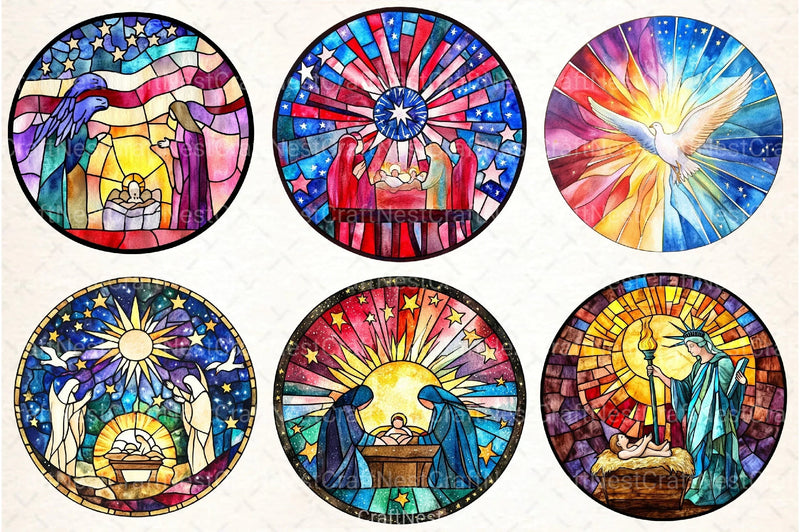 Round Stained Glass 4th of July Nativity Clipart Bundle 88 - CraftNest - Digital Crafting and Art