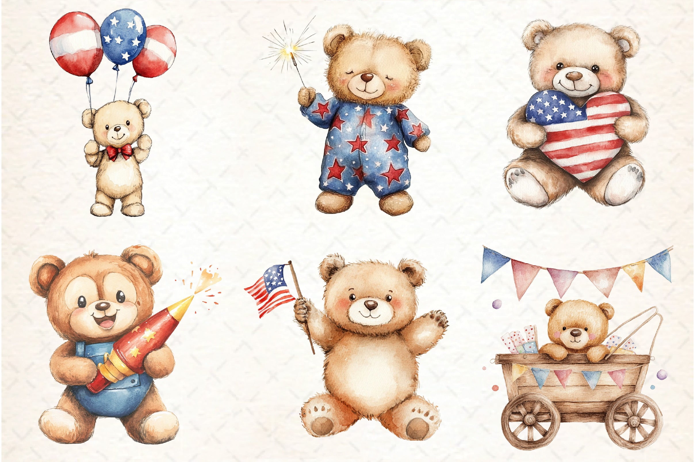 Teddy Bears 4th of July Clipart Bundle