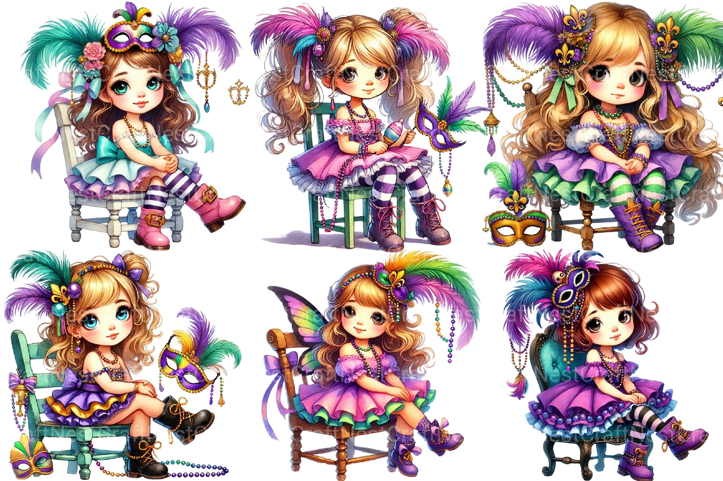 Mardi Gras Girl Clipart Bundle 1