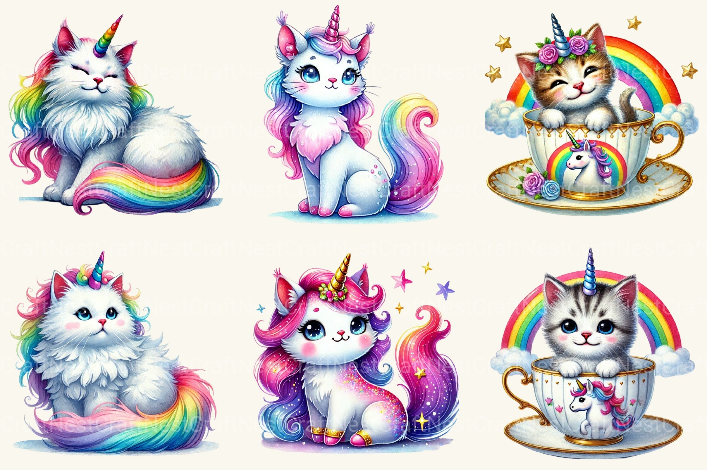 Unicorn Cats Clipart Bundle