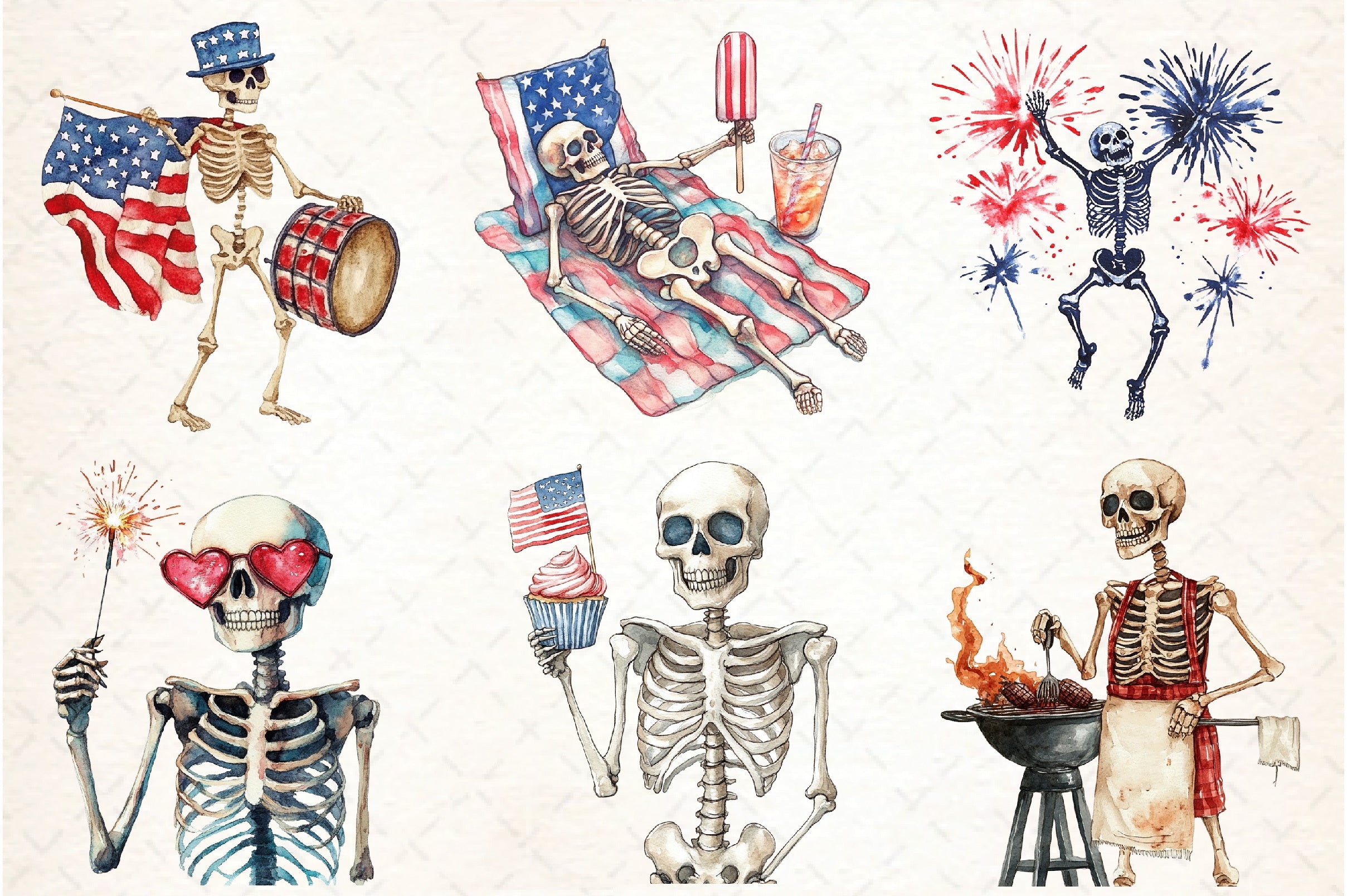 Skeleton 4th of July Clipart Bundle