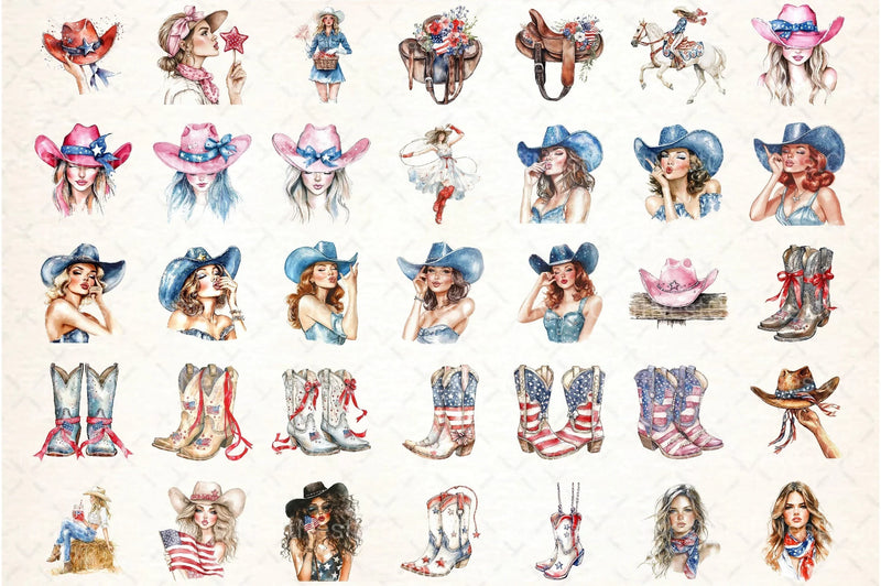 Coquette Cowgirl 4th of July Clipart Bundle 99 - CraftNest - Digital Crafting and Art
