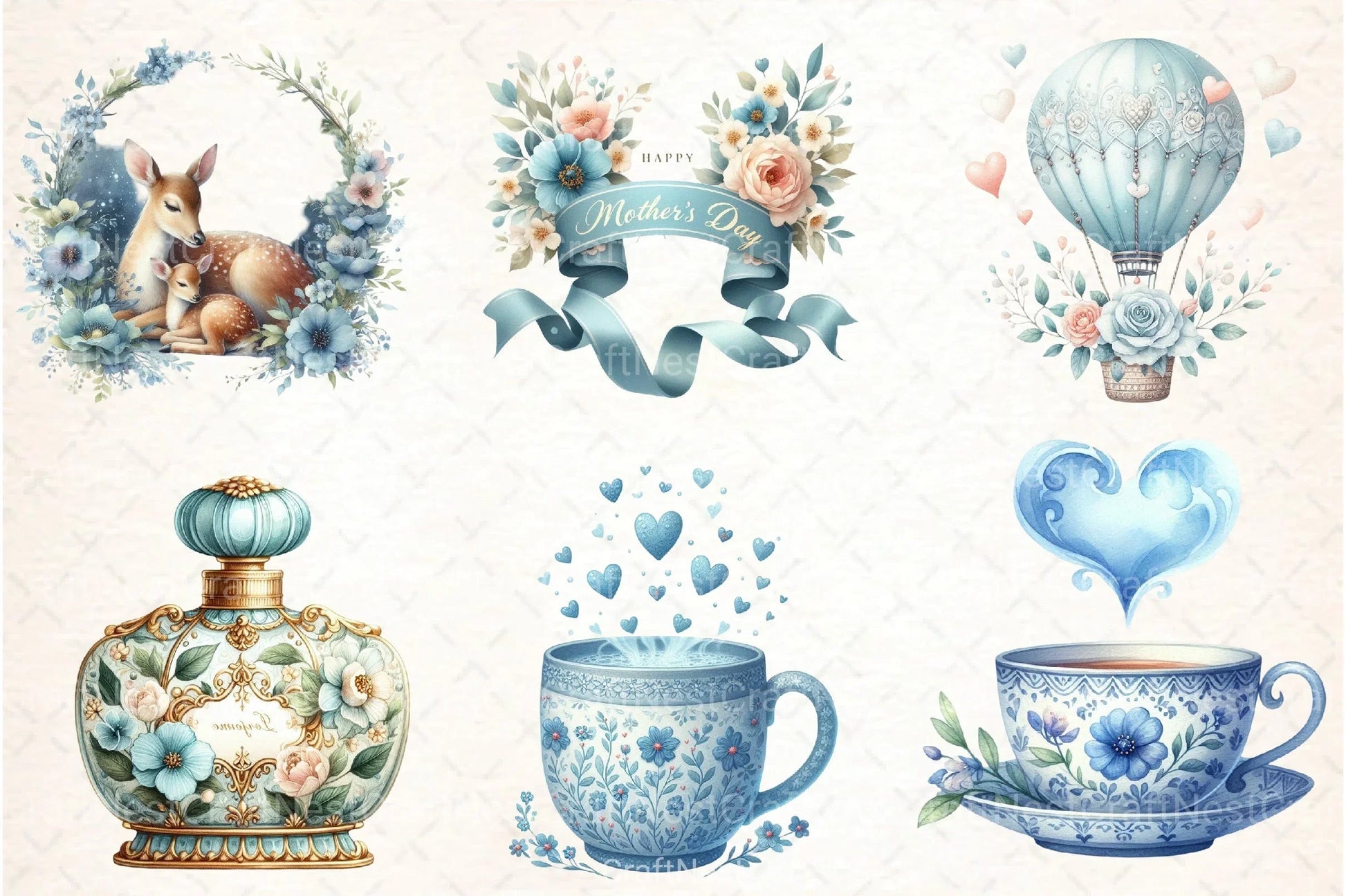 Cute Sky Blue Mother's Day Clipart Bundle - CraftNest - Digital Crafting and Art