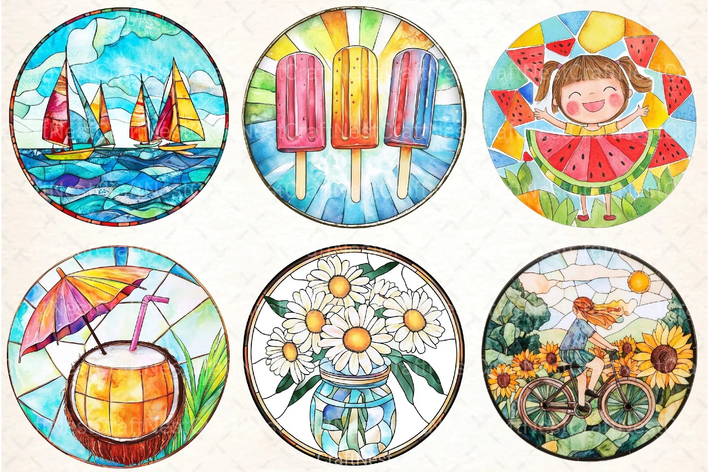 Stained Glass Summer Clipart Bundle - CraftNest - Digital Crafting and Art