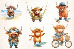 Summer Funny Cute Highland Cow Clipart Bundle - CraftNest - Digital Crafting and Art