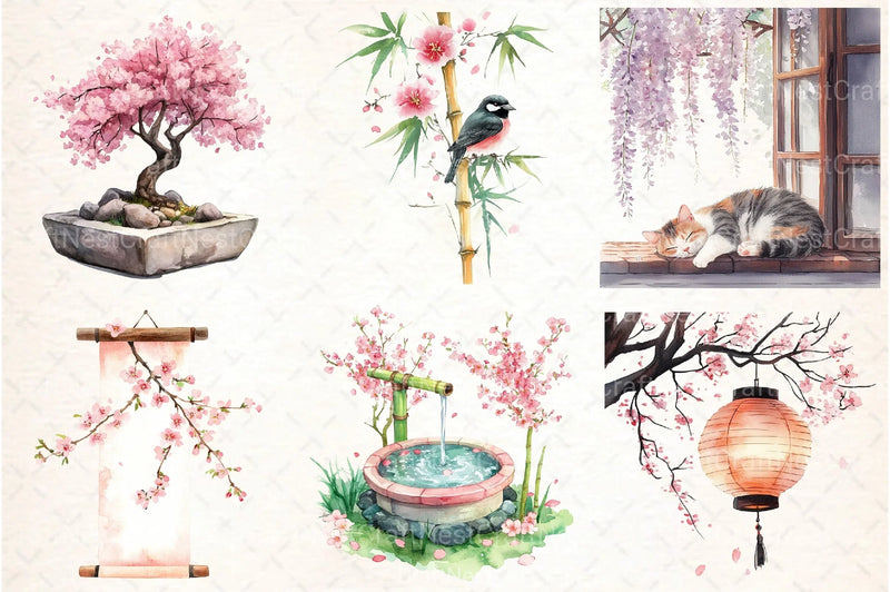 Japanese Spring Garden Clipart Bundle - CraftNest - Digital Crafting and Art