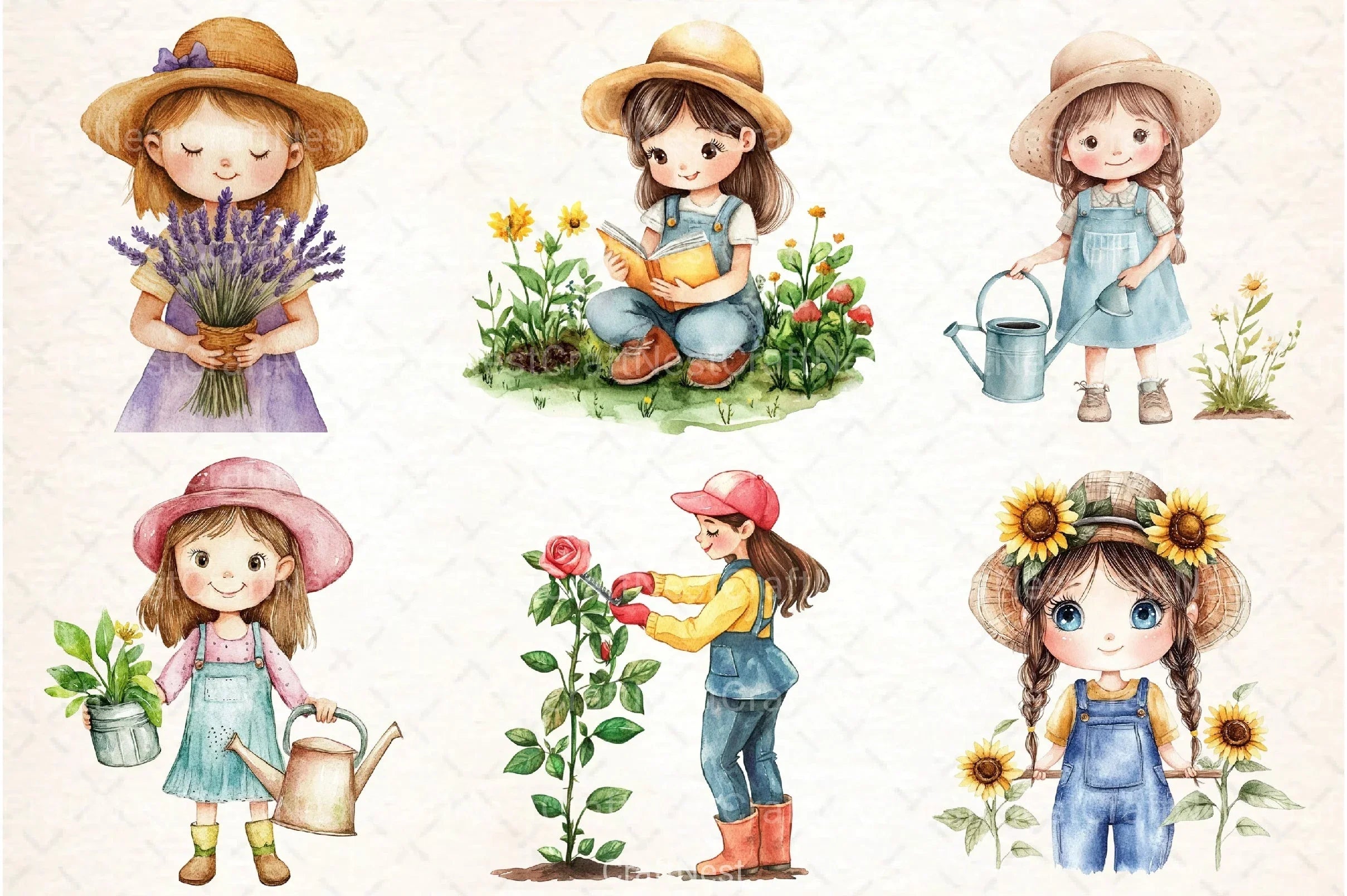Cute Girl Gardener Clipart Bundle - CraftNest - Digital Crafting and Art