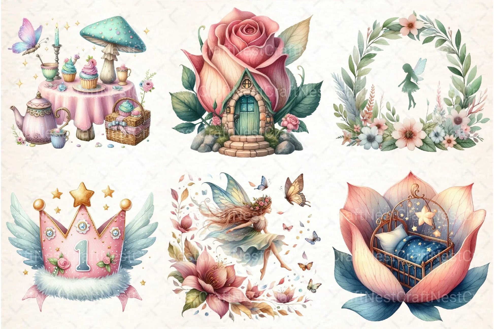 Pink Woodland Fairy Clipart Bundle - CraftNest - Digital Crafting and Art
