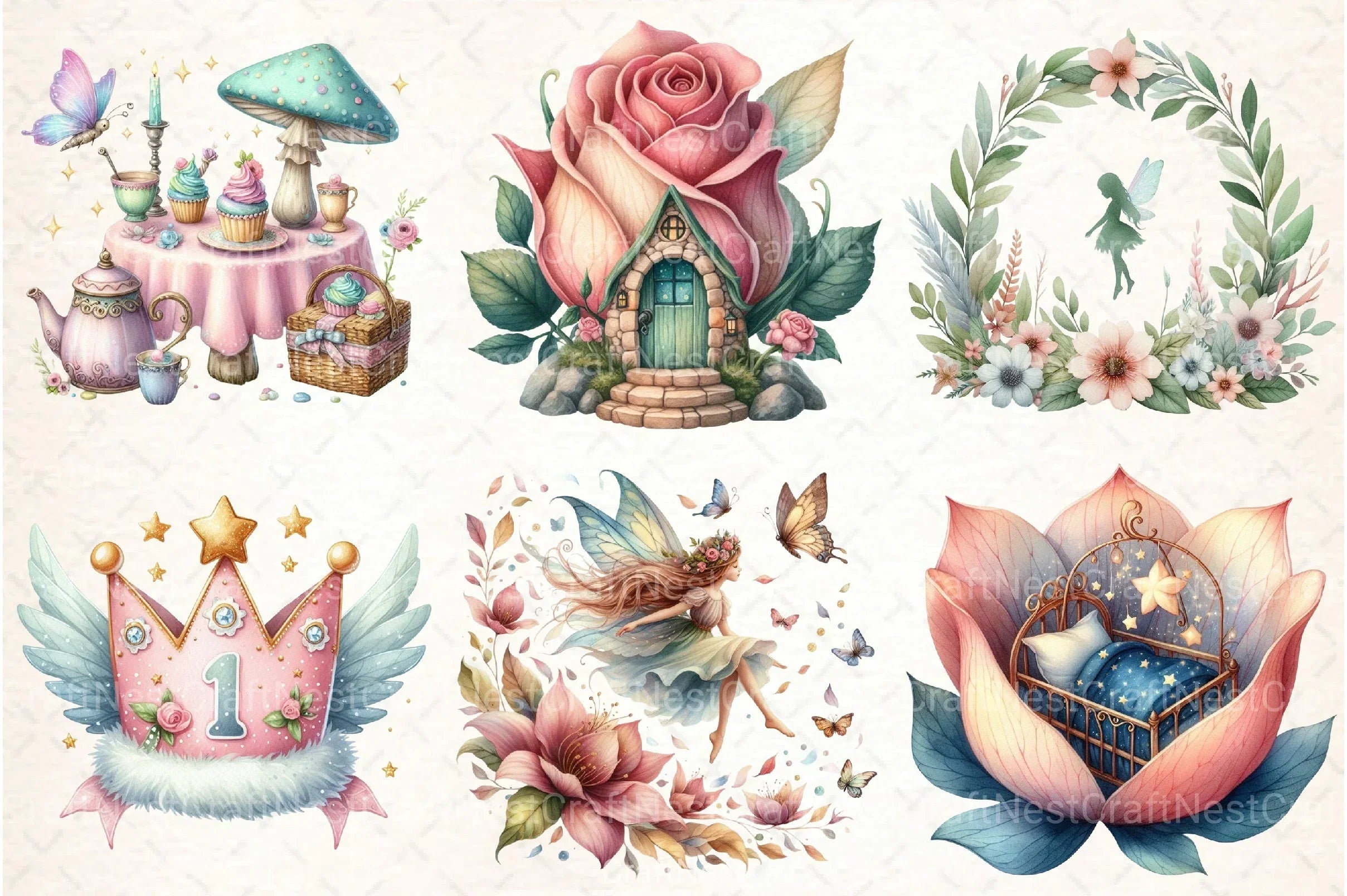 Pink Woodland Fairy Clipart Bundle - CraftNest - Digital Crafting and Art