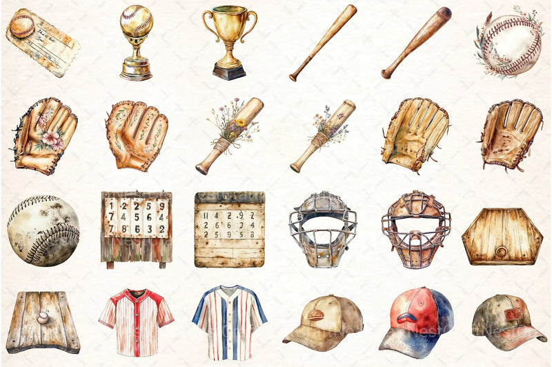 Vintage Baseball Clipart Bundle 1 - CraftNest - Digital Crafting and Art
