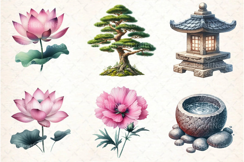 Japanese Summer Garden Clipart Bundle - CraftNest - Digital Crafting and Art